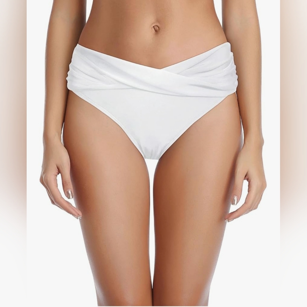 Tempt Me Twist Bikini Bottom Moderate High Cut Bathing Suit Bottoms Ruched XL
